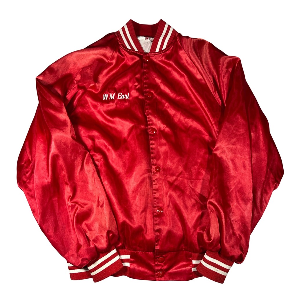 Vintage Wear-Guard Red Satin Varsity Bomber Jacket WM Earl Mens Medium USA Made